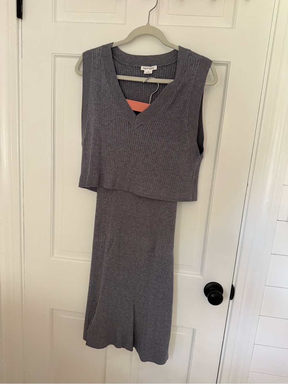 Ingrid & Isabel Ribbed V-Neck Sleeveless Knit Top and Skirt set - heather gray